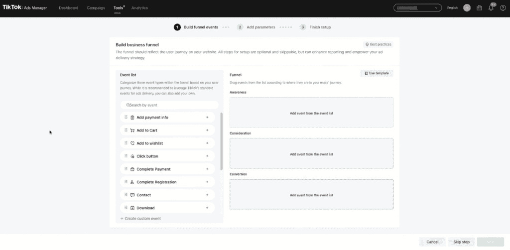 Event funnel manual type
