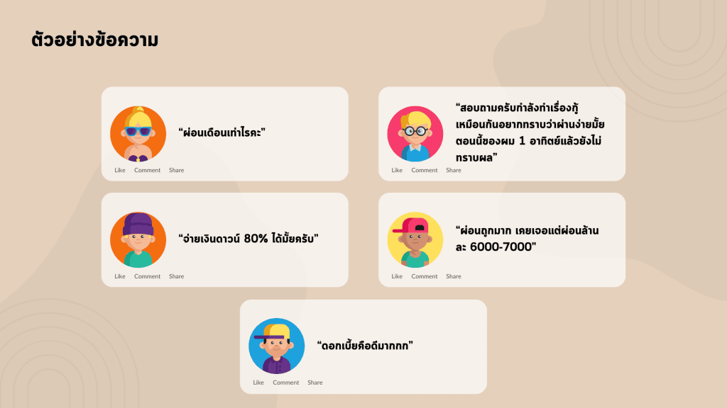 การกล่าวถึงสินเชื่อ และการผ่อนดาวน์